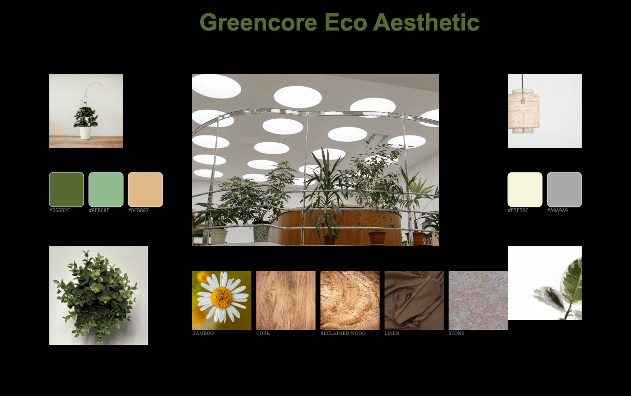 Complete Greencore Eco Aesthetic moodboard layout with reference images and color palette