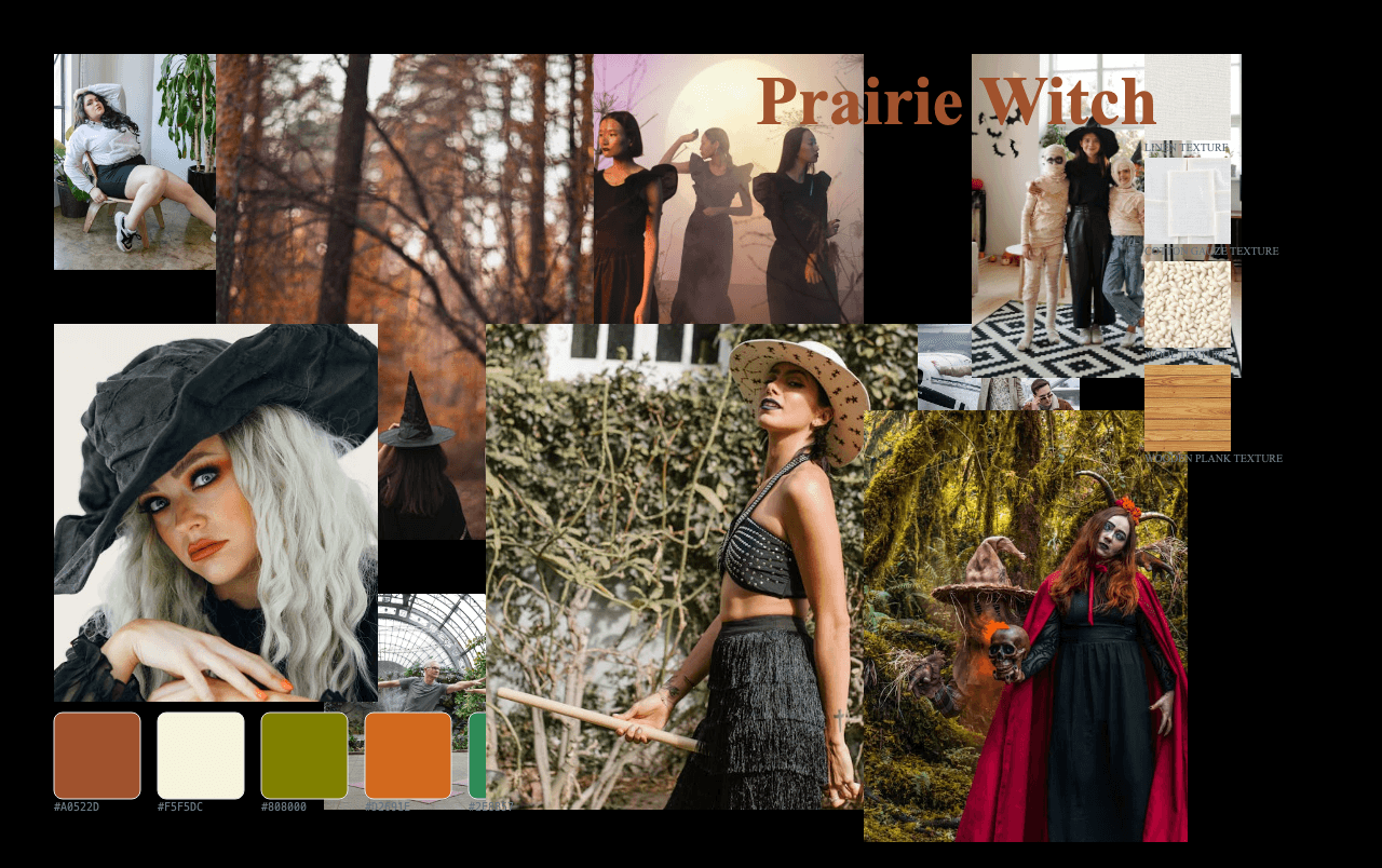 Complete Prairie Witch Aesthetic moodboard layout with reference images and color palette