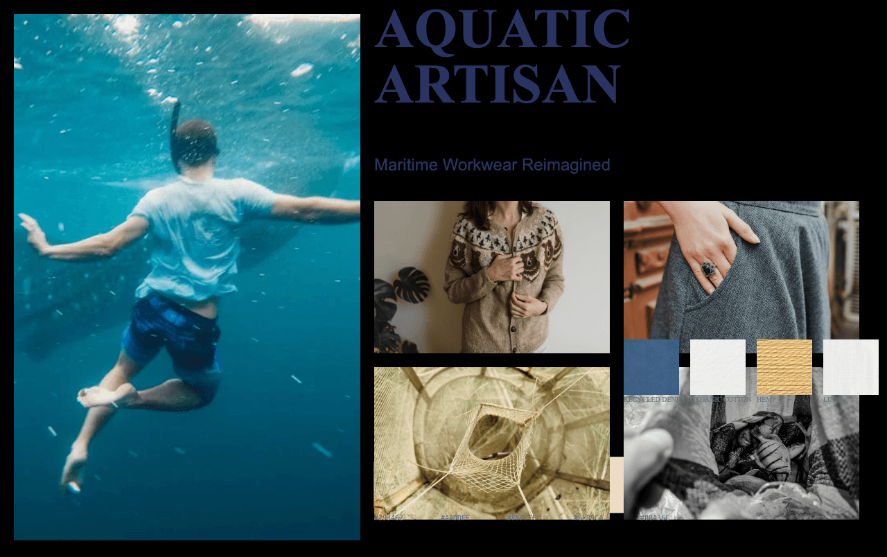 Complete Aquatic Artisan moodboard layout with reference images and color palette