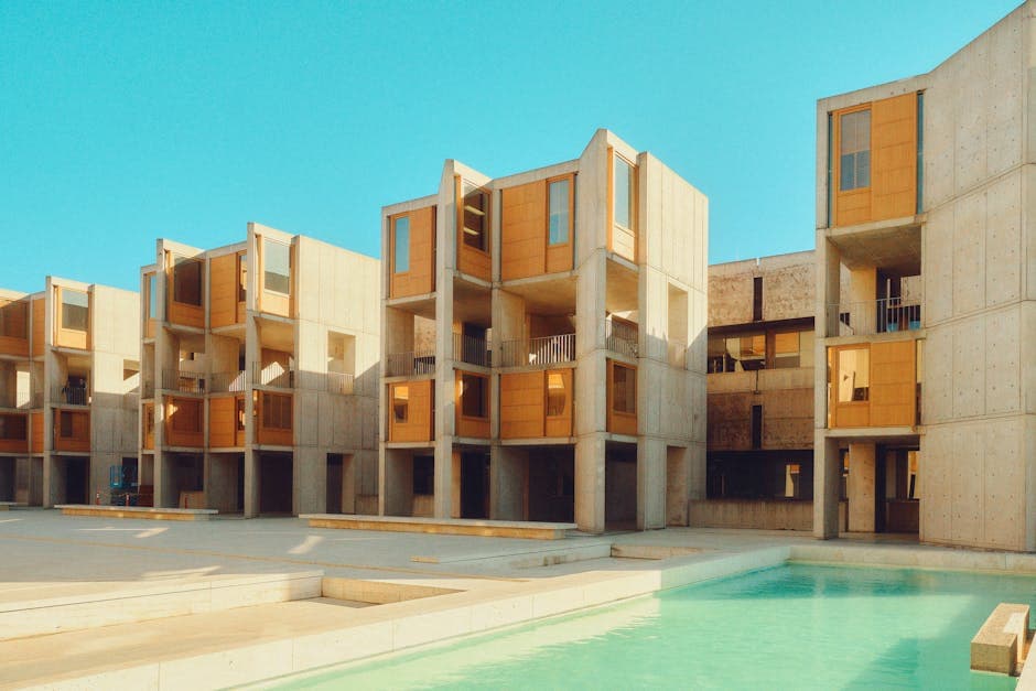 Brutalist Organic architecture idea with exposed concrete