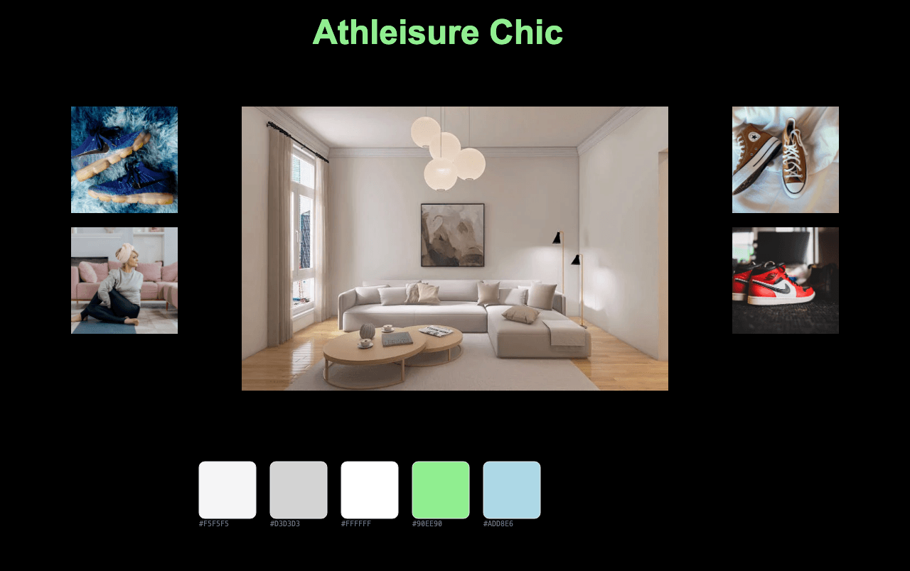 Complete Athleisure Chic moodboard layout with reference images and color palette