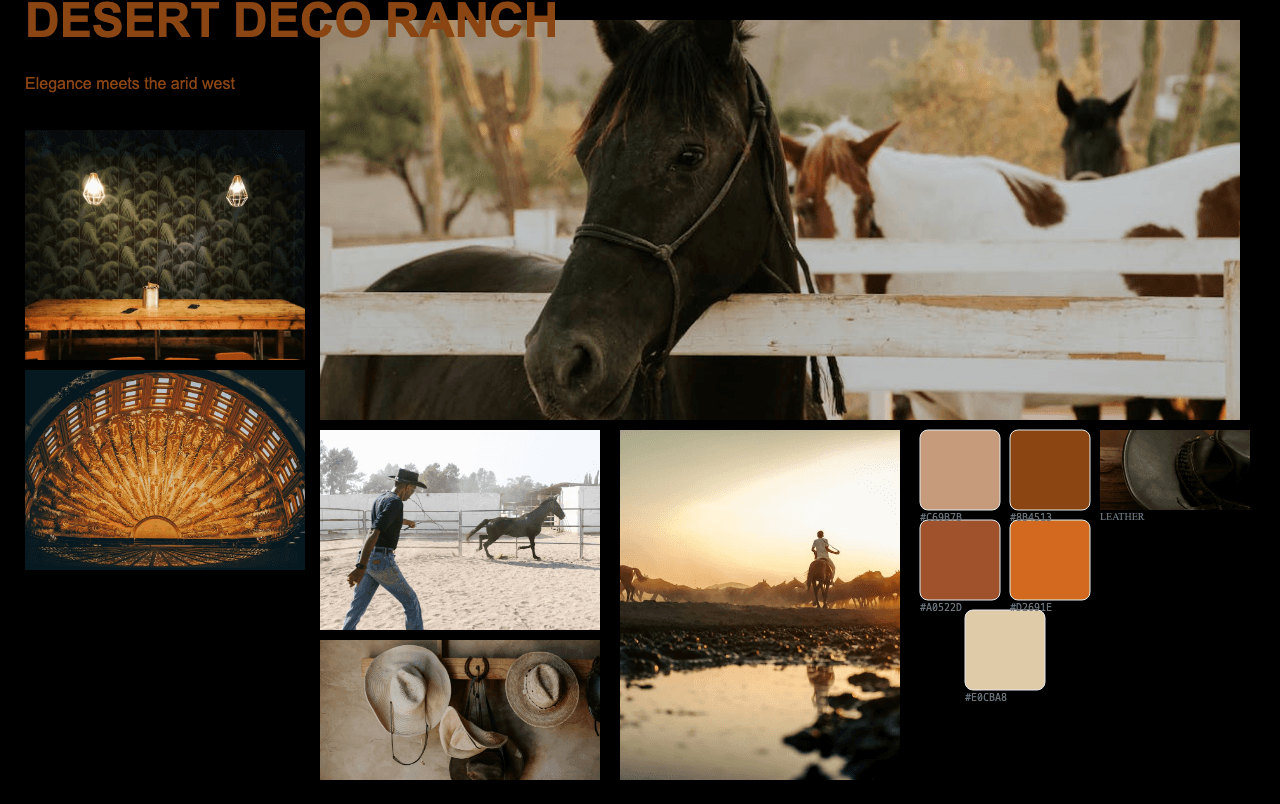 Complete Desert Deco Ranch moodboard layout with reference images and color palette
