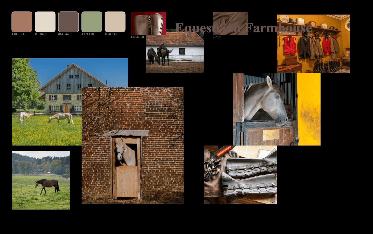 Complete Equestrian Farmhouse moodboard layout with reference images and color palette