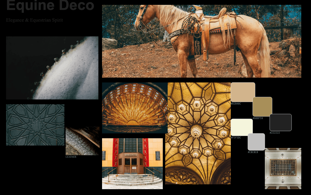 Complete Equine Deco moodboard layout with reference images and color palette