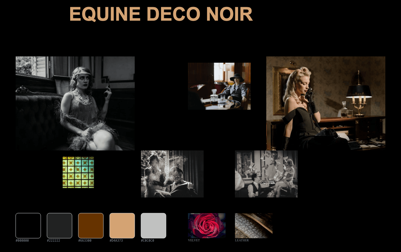 Complete Equine Deco Noir moodboard layout with reference images and color palette