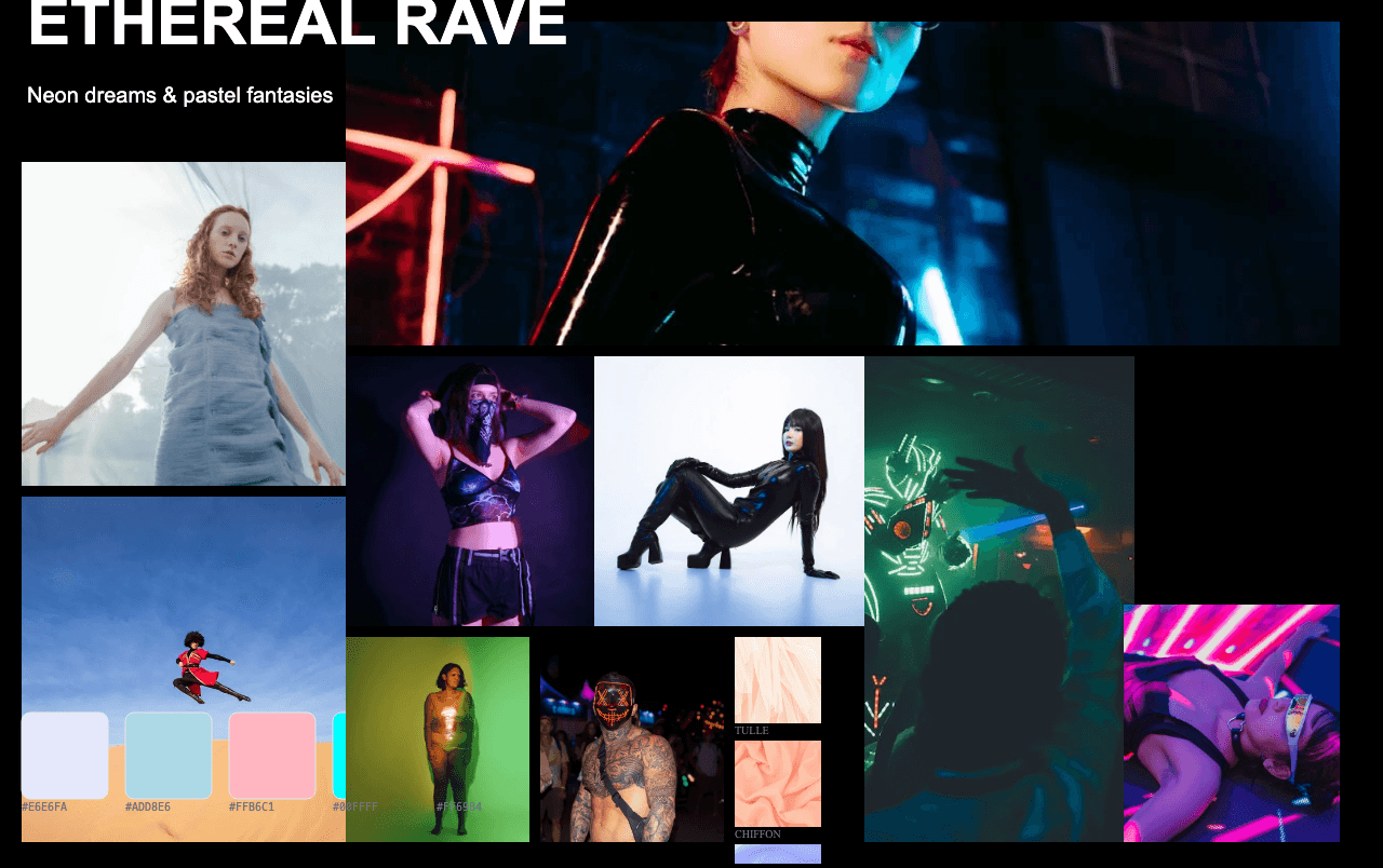 Complete Ethereal Rave moodboard layout with reference images and color palette