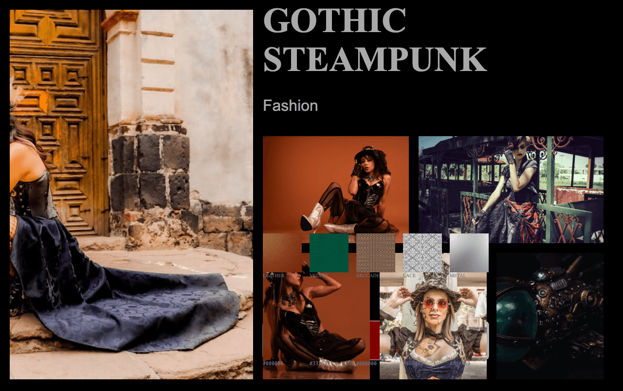 Complete Gothic Steampunk moodboard layout with reference images and color palette