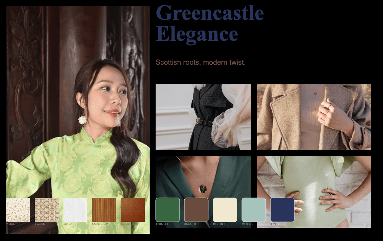 Complete Greencastle Elegance moodboard layout with reference images and color palette