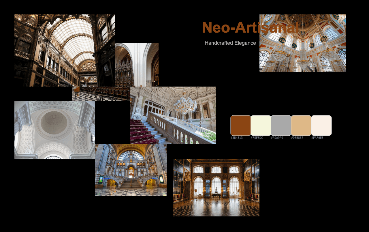 Complete Neo-Artisanal moodboard layout with reference images and color palette
