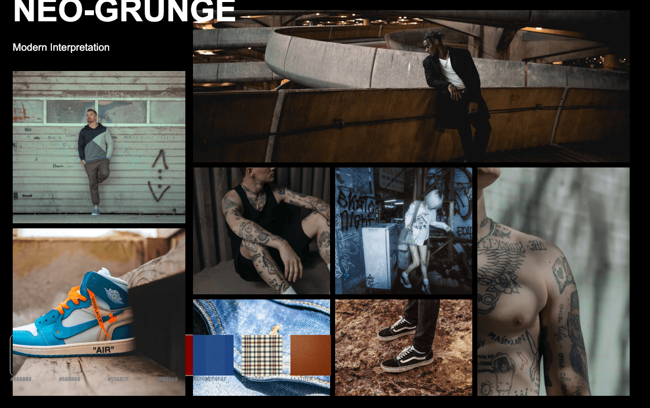 Complete Neo-Grunge moodboard layout with reference images and color palette