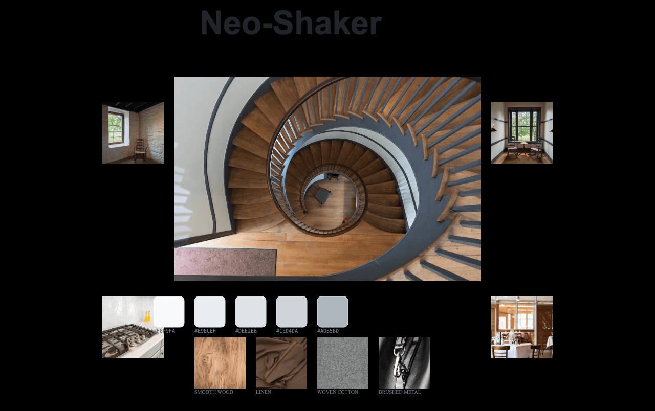 Complete Neo-Shaker moodboard layout with reference images and color palette