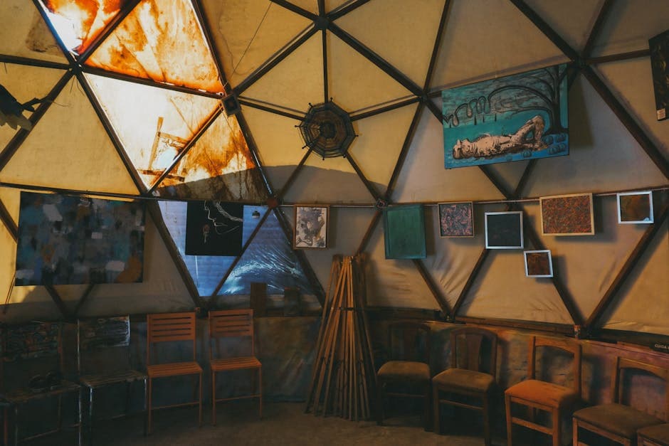 Space Age Bohemian aesthetic idea with woven jute
