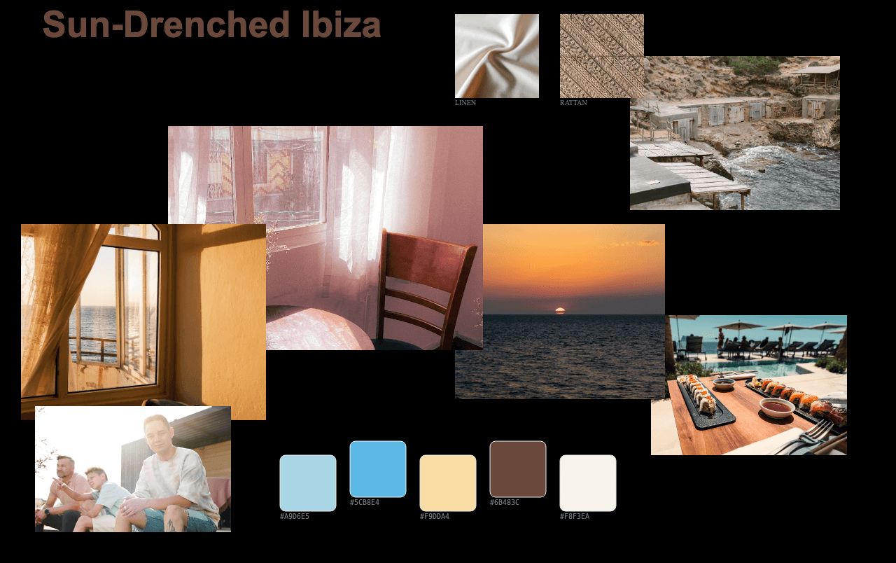 Complete Sun-Drenched Ibiza moodboard layout with reference images and color palette