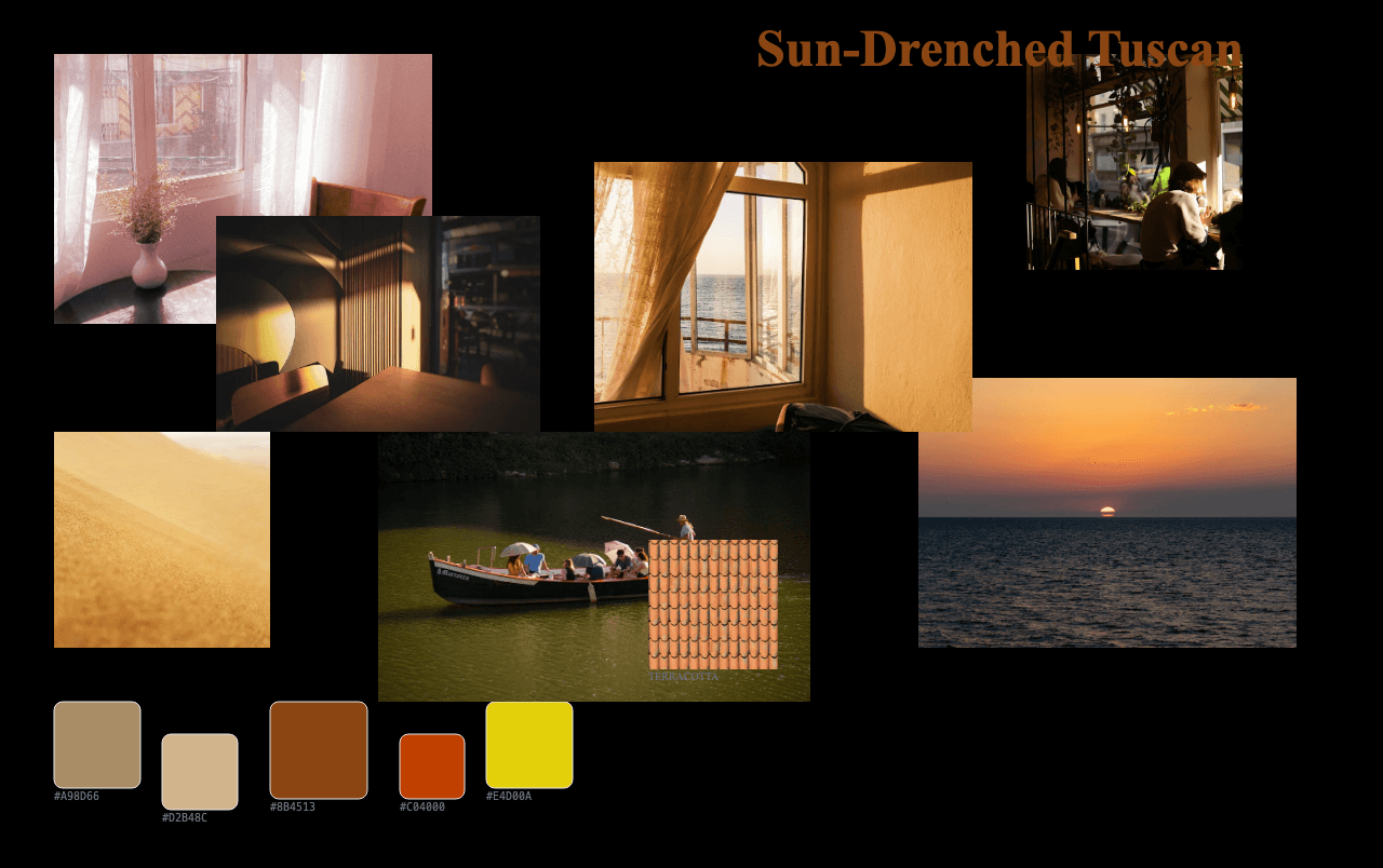 Complete Sun-Drenched Tuscan moodboard layout with reference images and color palette
