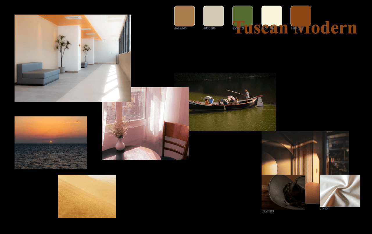 Complete Sun-Drenched Tuscan Modern moodboard layout with reference images and color palette