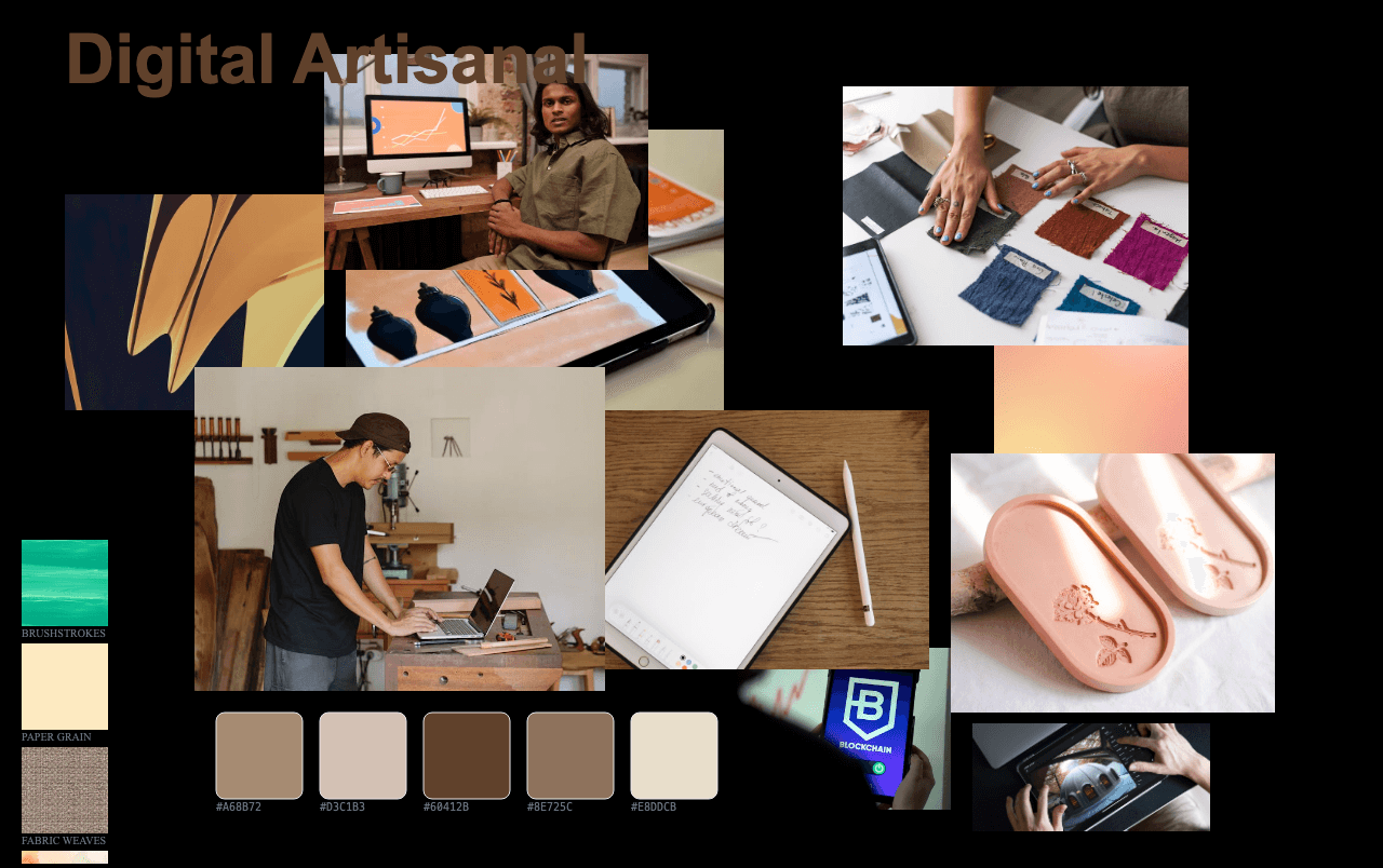 Complete Digital Artisanal moodboard layout with reference images and color palette